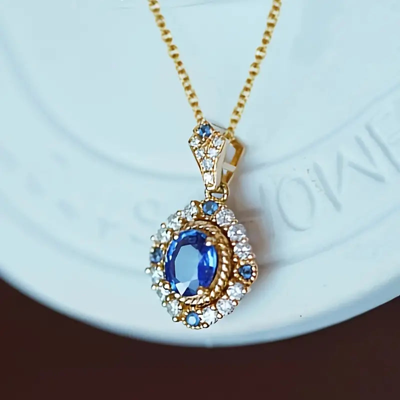 Sapphire Blue Halo Necklace
