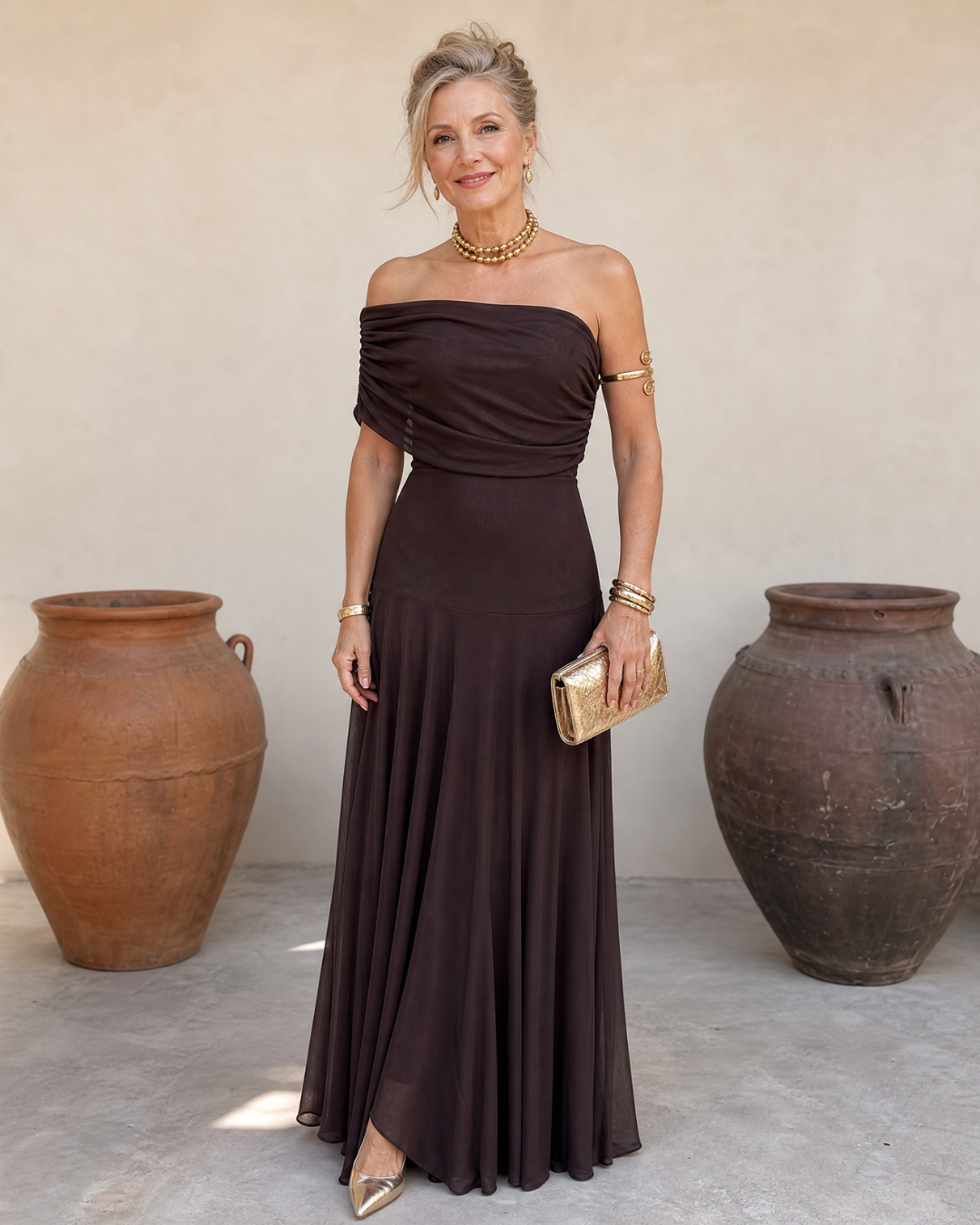 Valerinne Off Shoulder Draped Maxi Dress