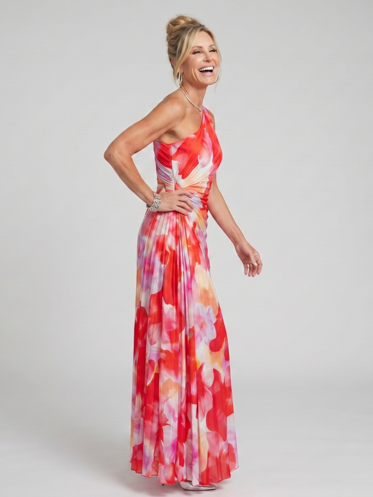 Mirelle | One Shoulder Pleated Bodice Midi Dress
