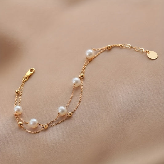 Golden Pearl Duet Bracelet