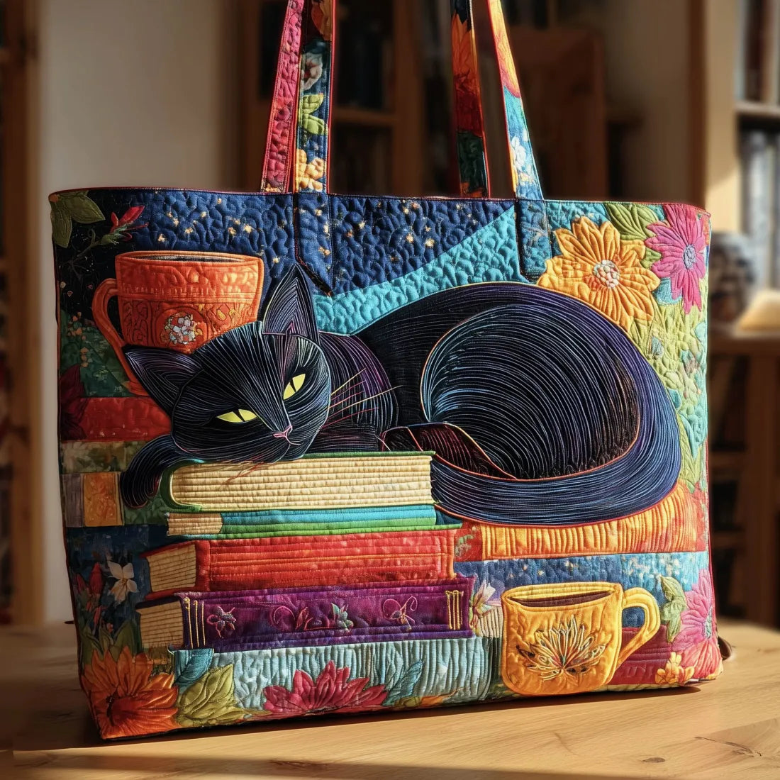 Noelle | Cat Print Quilted Tote