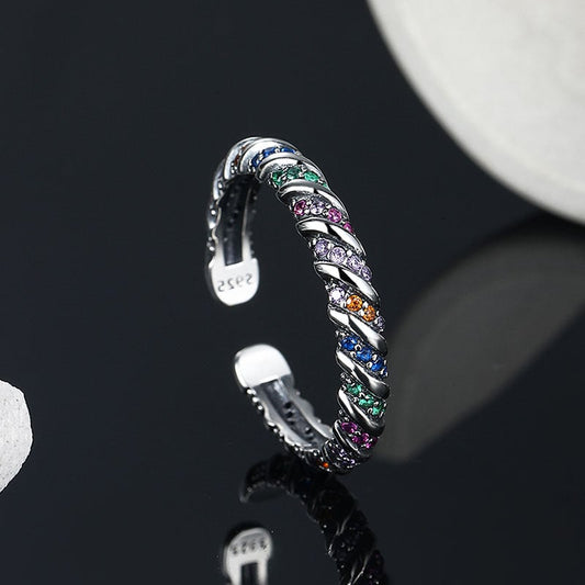 Vintage Color Stripe Silver Ring