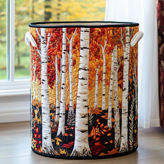 Forest quilted laundry basket in the Birch Leaves design