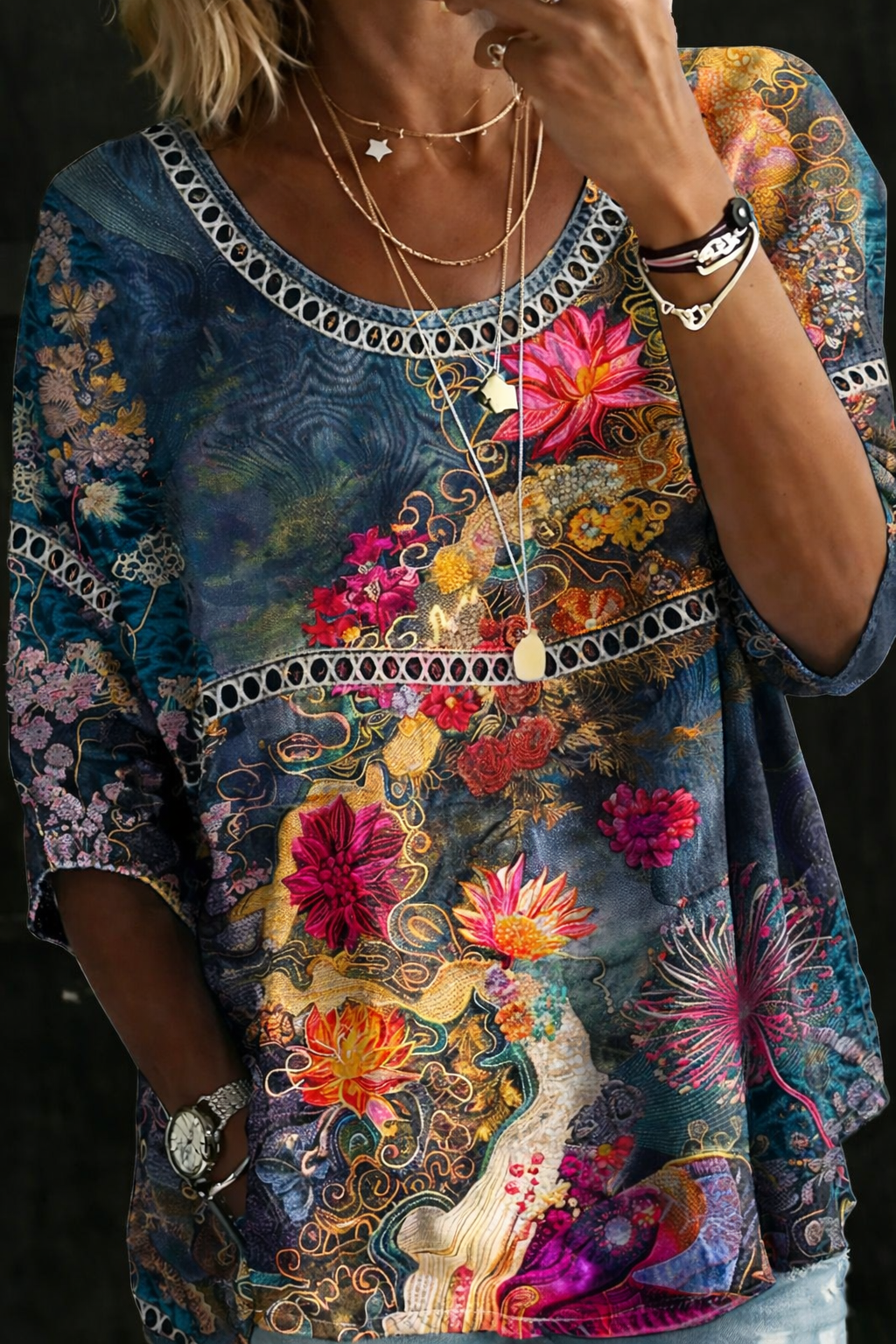Emma | Vintage Floral Denim Blouse