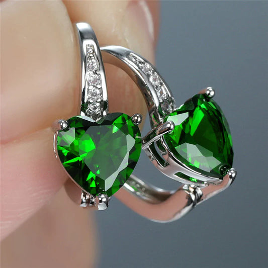 Emerald Glow Heart Earrings
