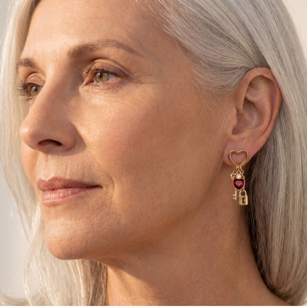Crimson Heart Lock Earrings