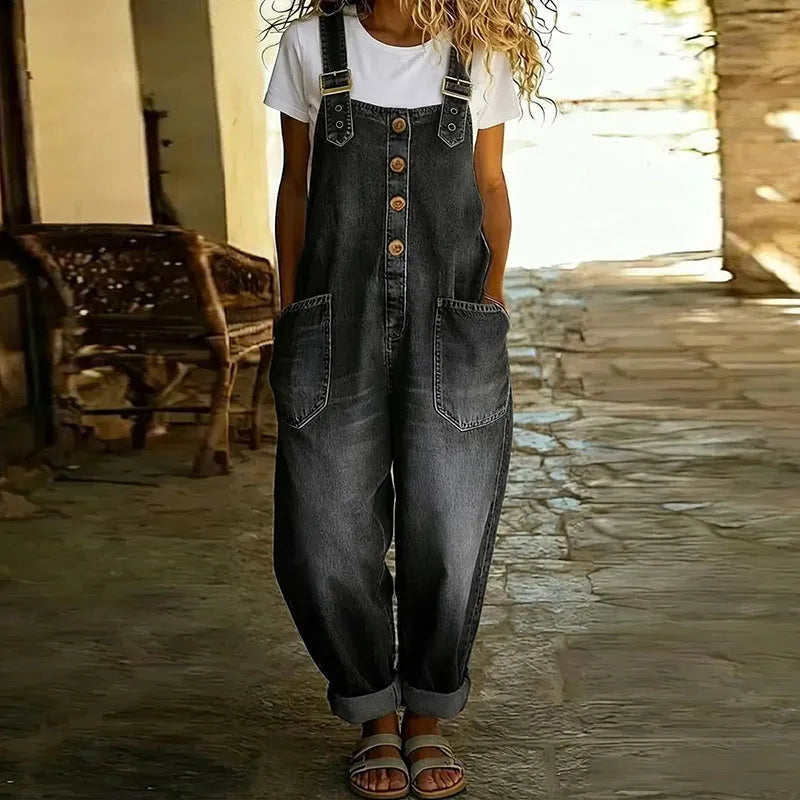 Celeste | Vintage Soft Cotton Denim-Look Overalls with Adjustable straps