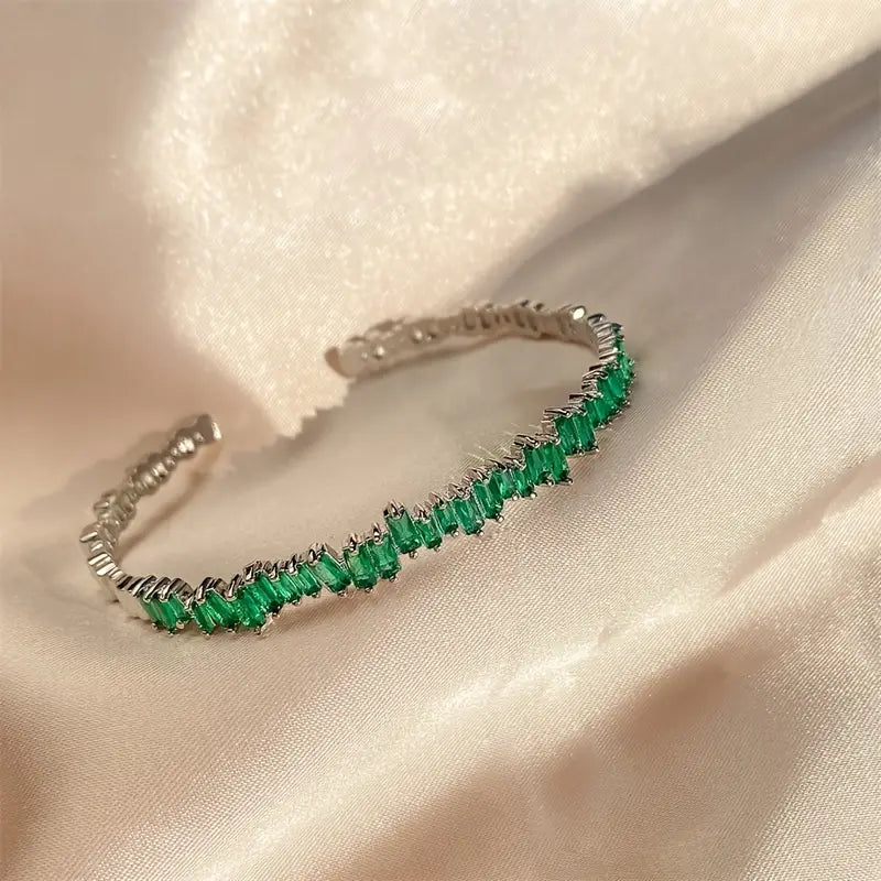 Emerald Glow Baguette Cuff Bracelet