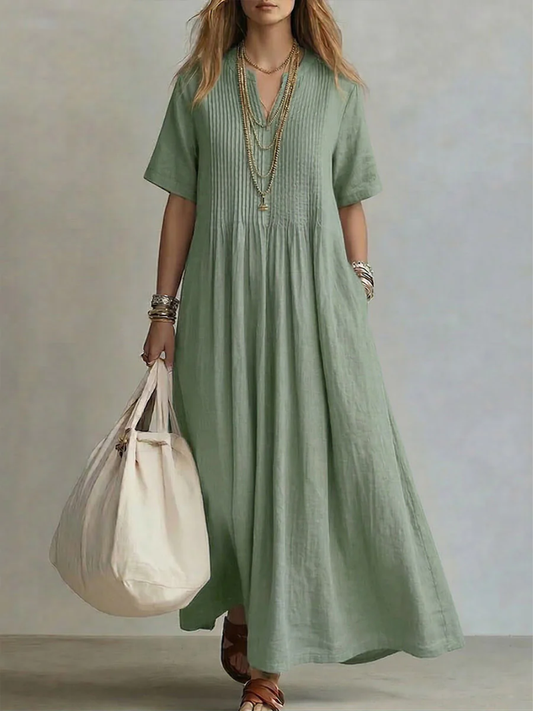 Noor pleated summer dress shown from the side
