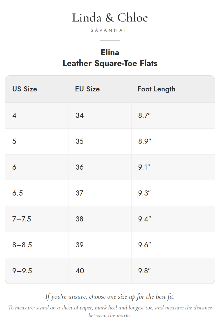 Size chart
