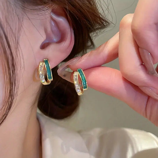 Emerald Glow Crescent Earrings