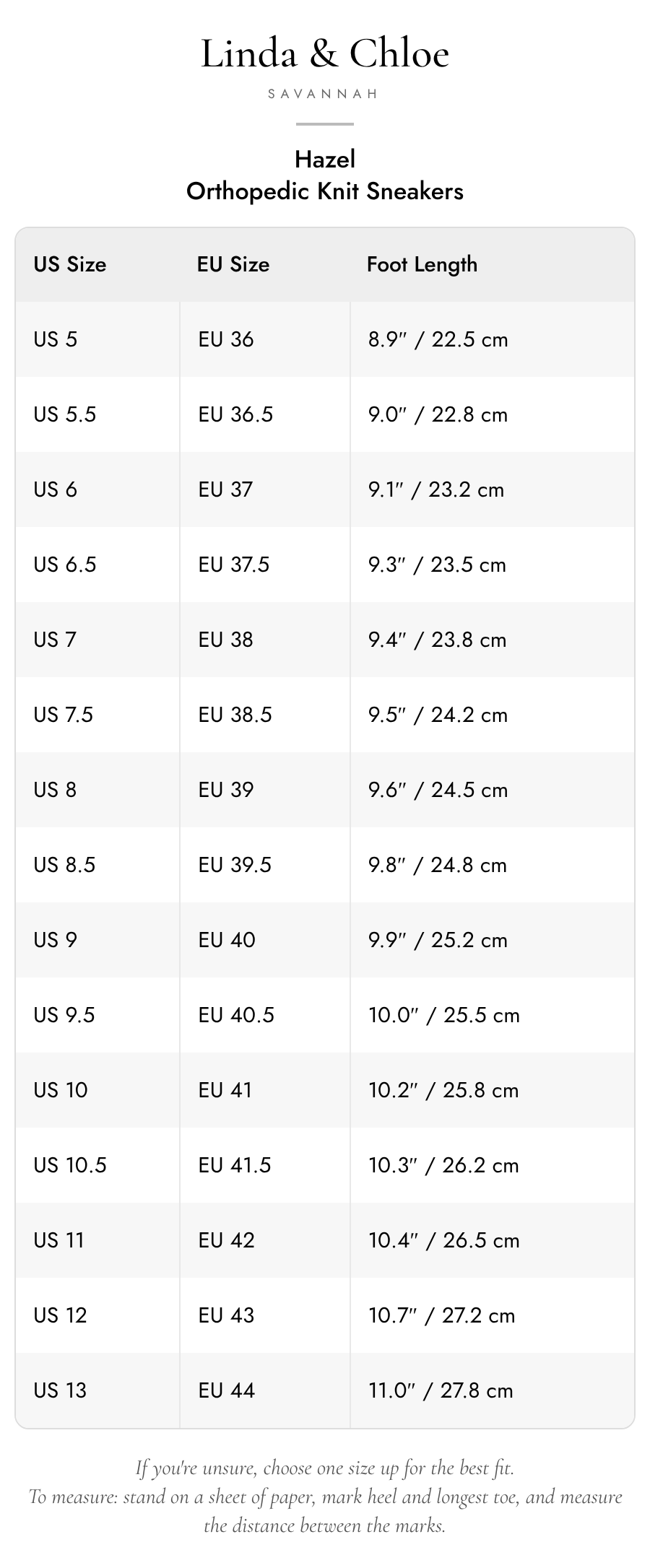 Size chart