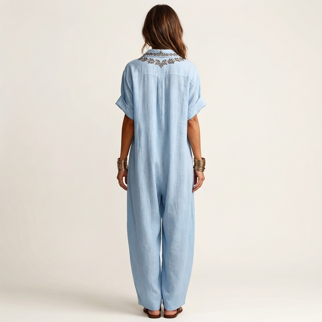Amarina | Embroidered Linen Maxi Dress