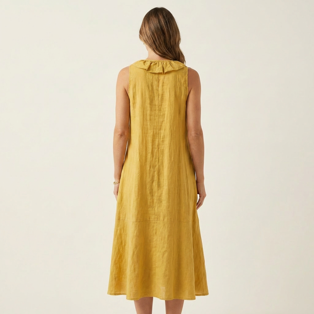 Vicky | Ruffle-Front Linen Maxi Dress