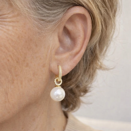 Pave Pearl Hoops