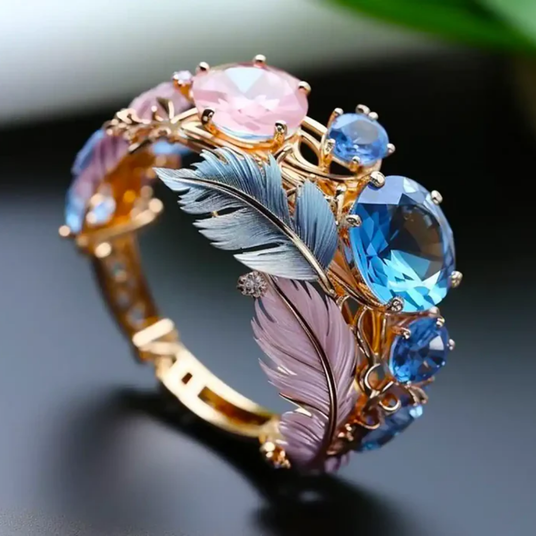 Vintage Crystal Feather Ring