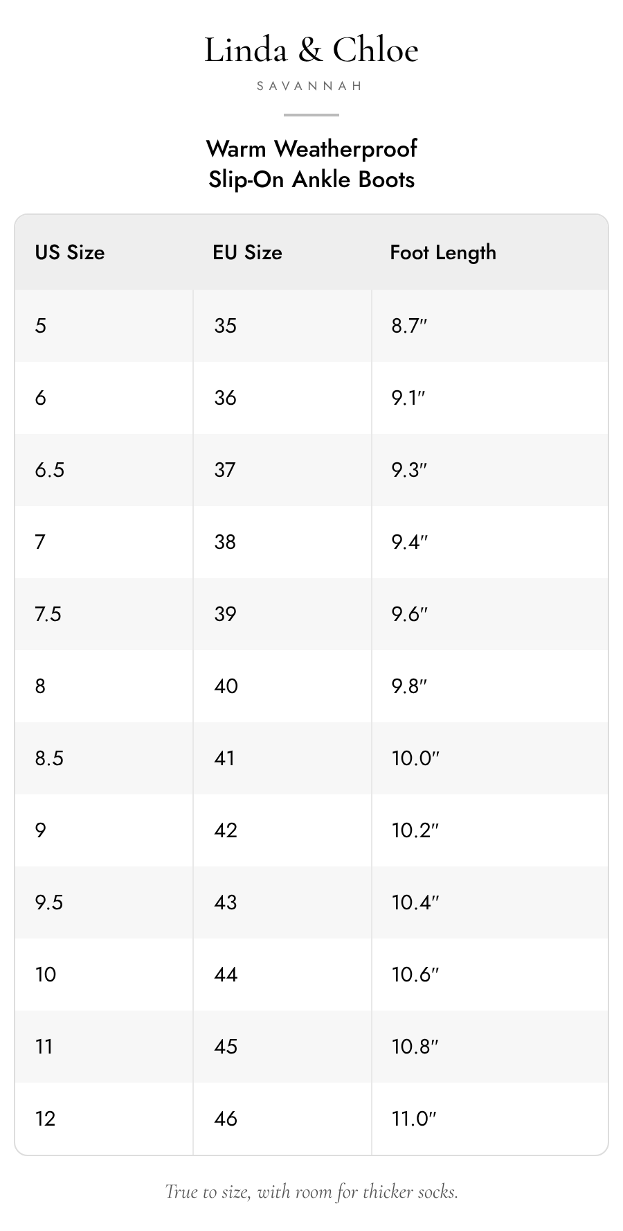 Size chart