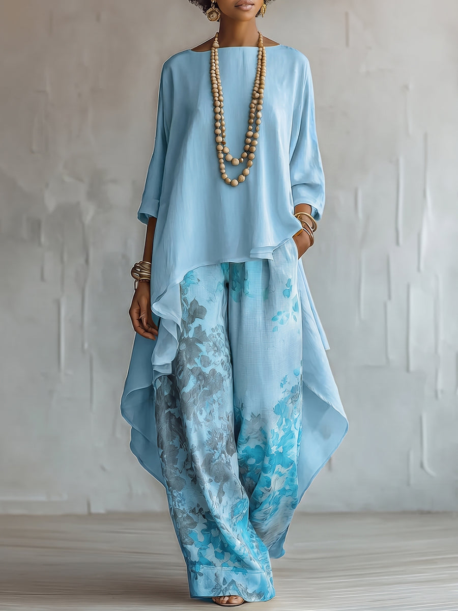 Saskia | Asymmetric Top & Wide-Leg Trouser Set
