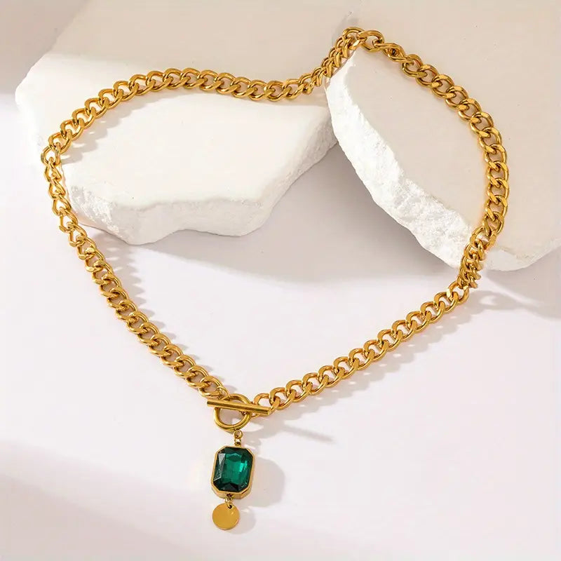 Emerald Crystal Gold Necklace