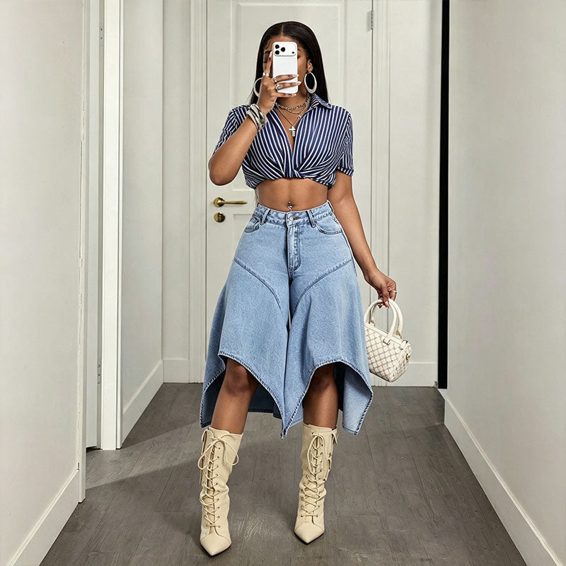 Eloise | Cropped Wide-Leg Jeans with Irregular Hem