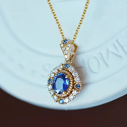 Sapphire Blue Halo Necklace