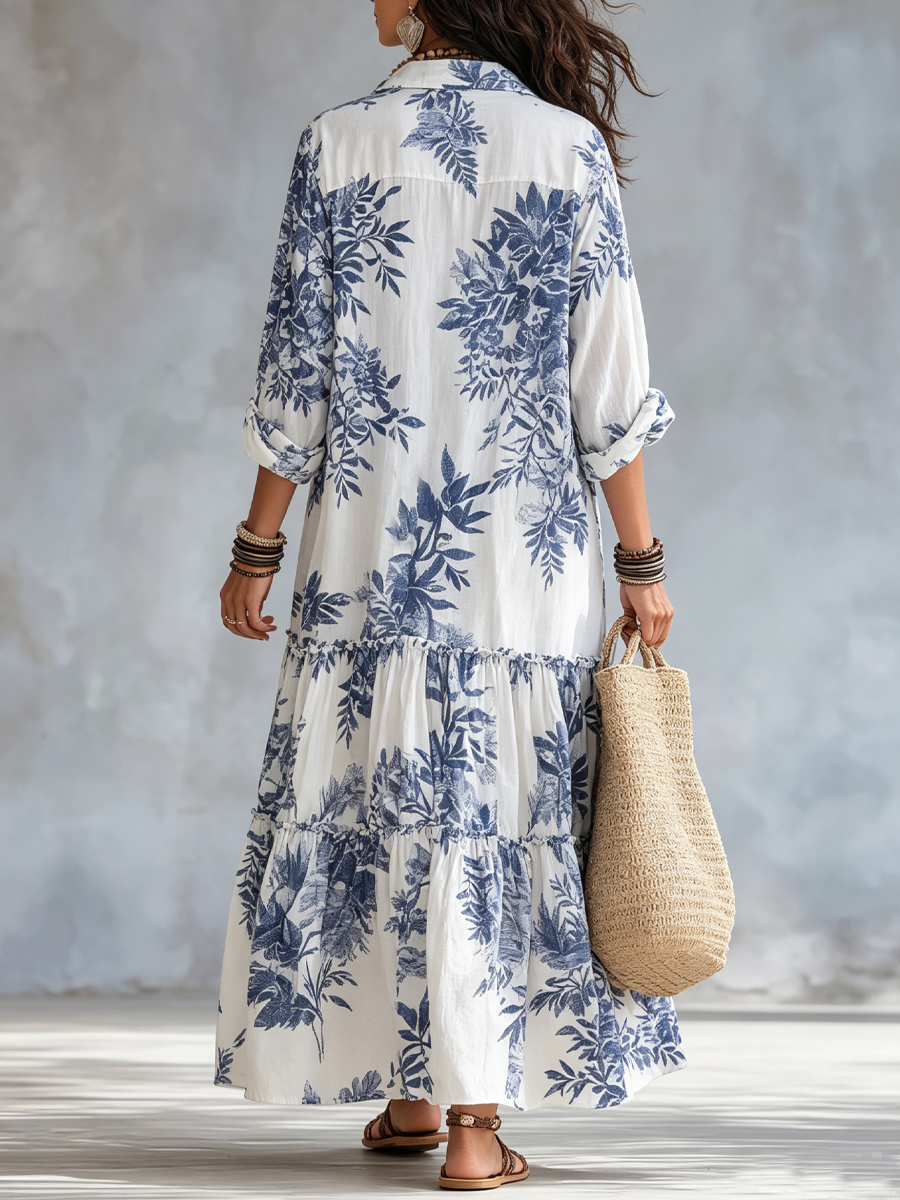Daylia | Bohemian Floral Button-Down Tiered Maxi Dress