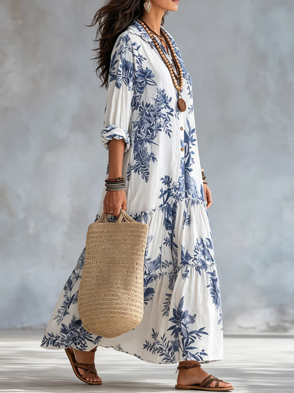 Daylia | Bohemian Floral Button-Down Tiered Maxi Dress