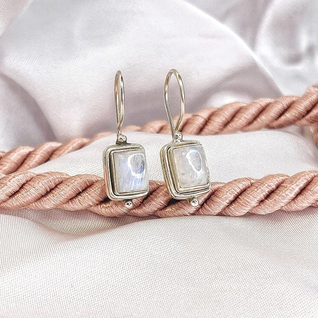Square Moonstone Earrings