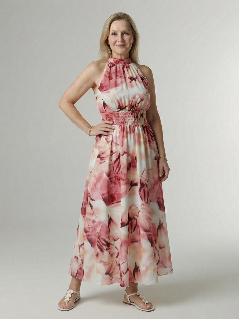 Drielle | Gathered Halter Midi Dress