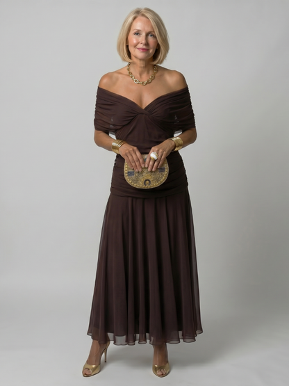 Vespia | Off Shoulder Flow Midi Dress