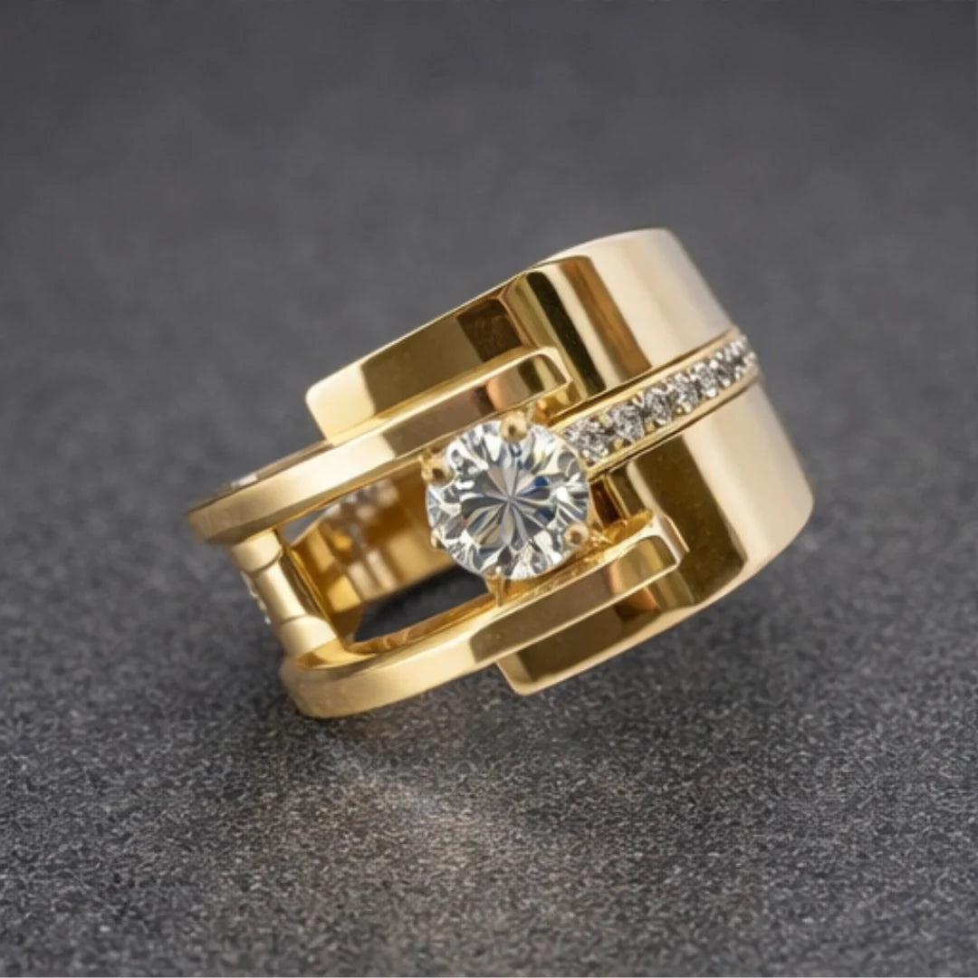 Golden Irregular Zirconia Ring