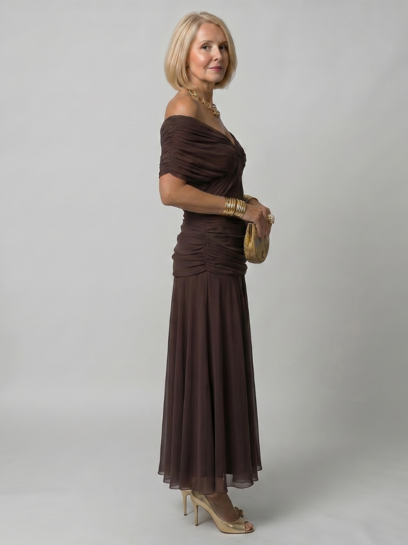 Vespia | Off Shoulder Flow Midi Dress