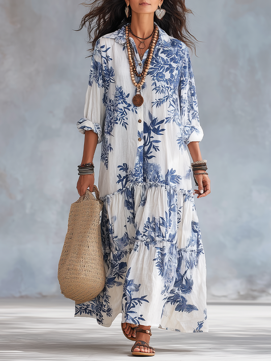 Daylia | Bohemian Floral Button-Down Tiered Maxi Dress