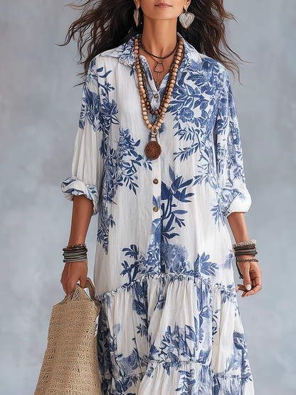 Daylia | Bohemian Floral Button-Down Tiered Maxi Dress