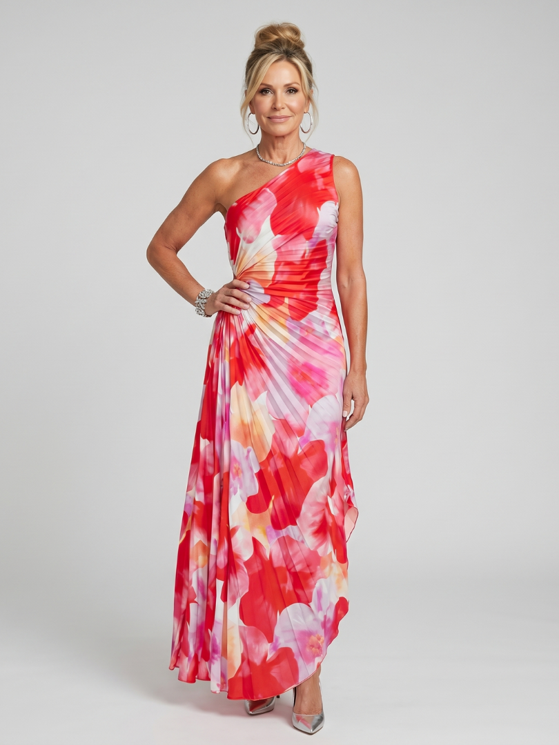 Mirelle | One Shoulder Pleated Bodice Midi Dress