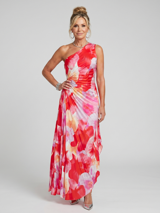 Mirelle | One Shoulder Pleated Bodice Midi Dress