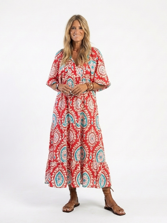 Zaria | Paisley V-Neck Midi Dress