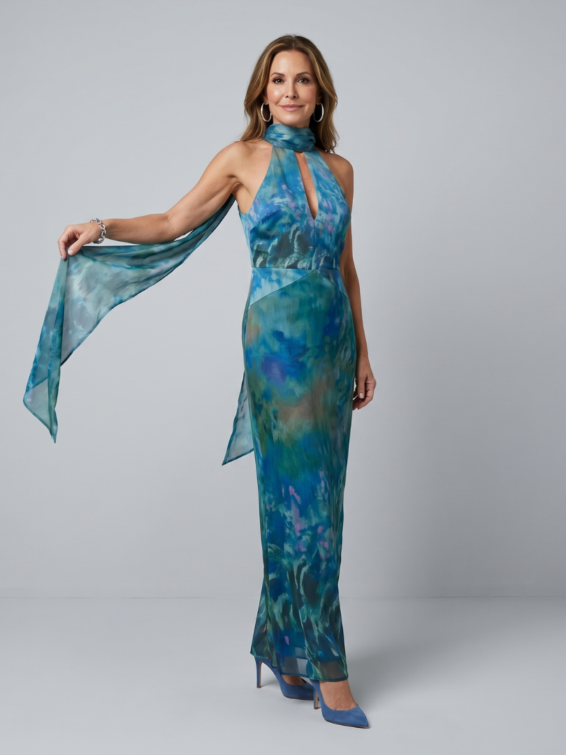Caelith | Keyhole Halter Sleeveless Maxi Dress
