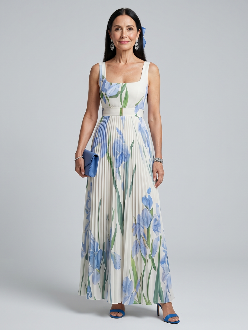 Felice | Sleeveless Square Neck Floral Print Midi Dress
