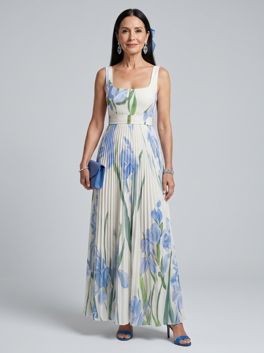 Felice | Sleeveless Square Neck Floral Print Midi Dress