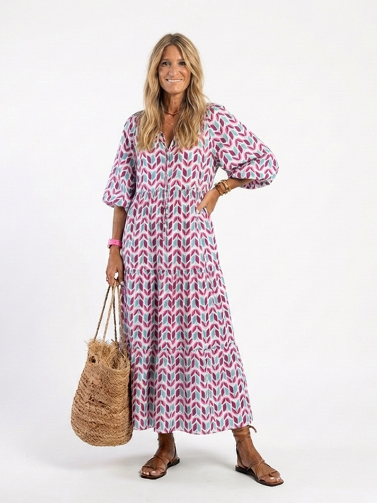Mireya | Geometric Tiered Midi Dress