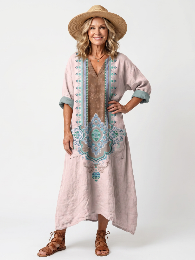 Kenza | Embroidered Panel Midi Dress
