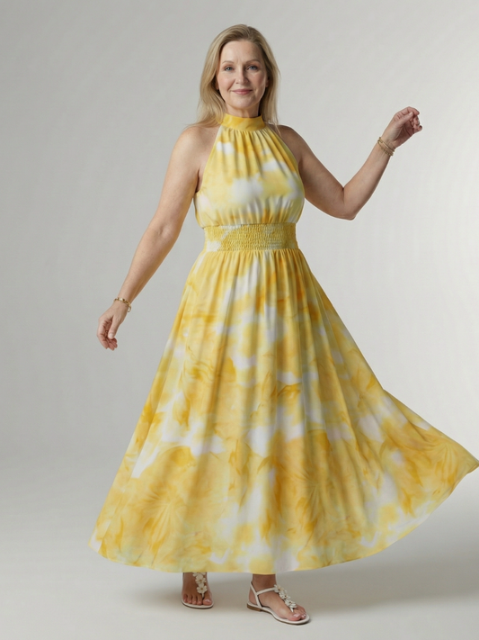Drielle | Gathered Halter Midi Dress