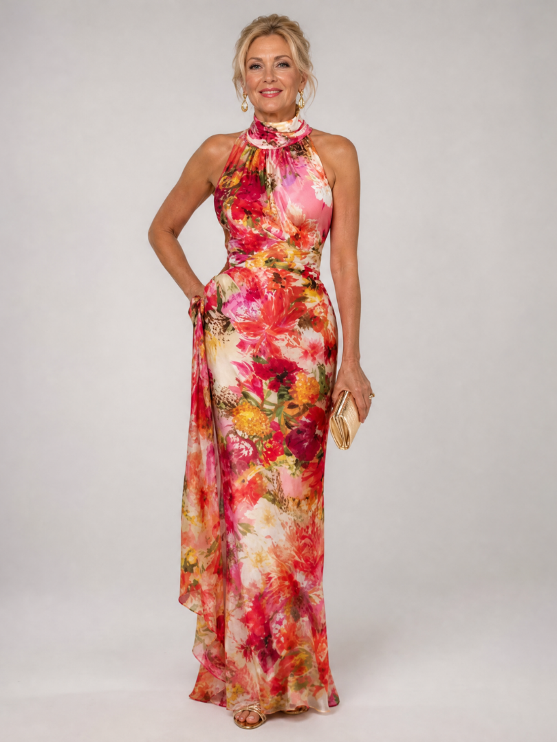 Solène | Halter Neck Floral Print Maxi Dress