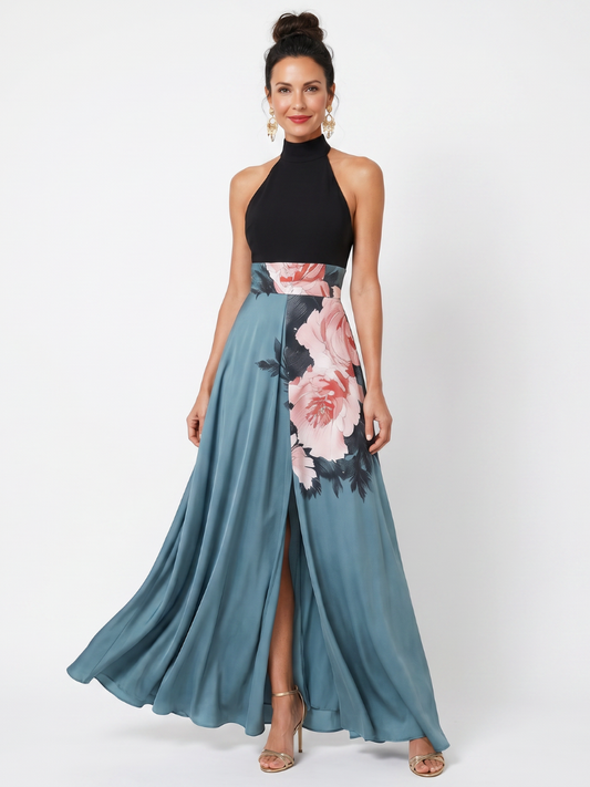Catriel | Halter Bodice Floral Skirt Maxi Dress