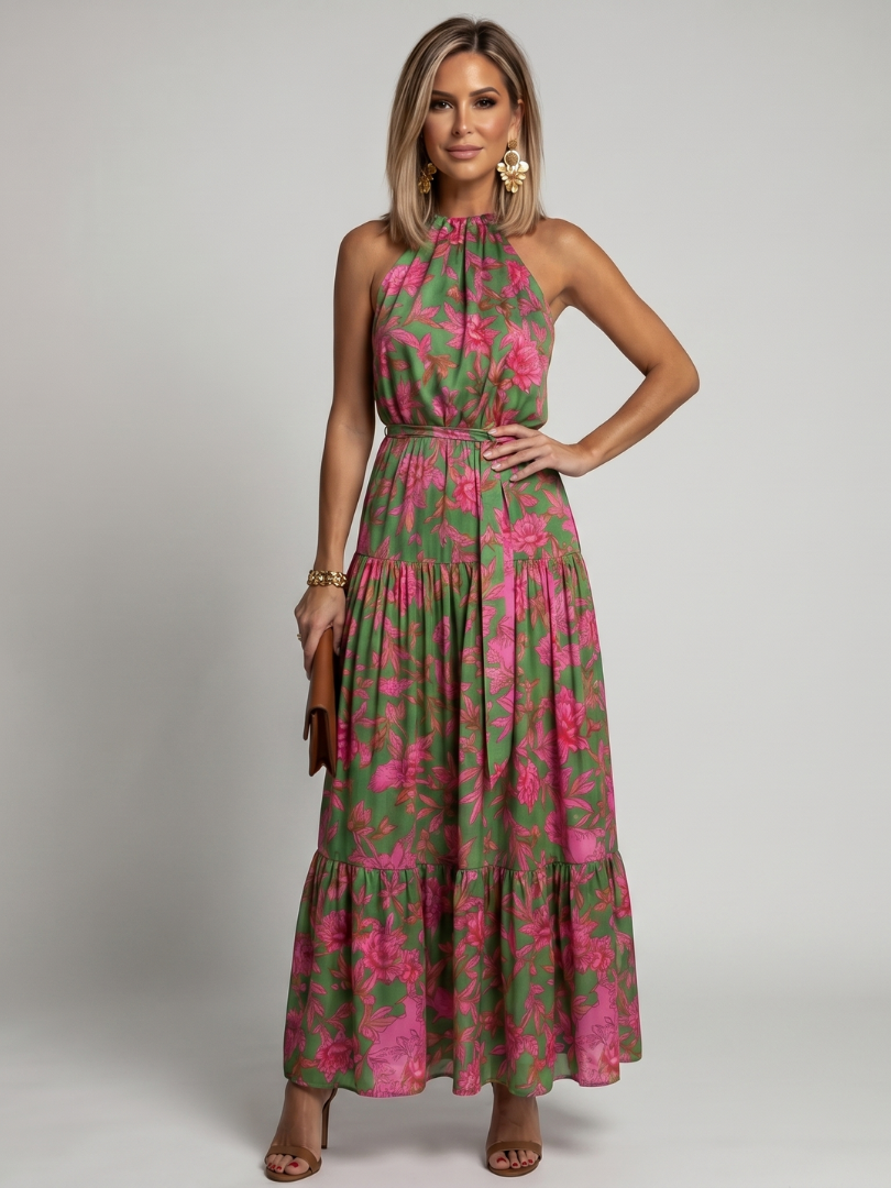 Sylvara | Draped Halter Midi Dress