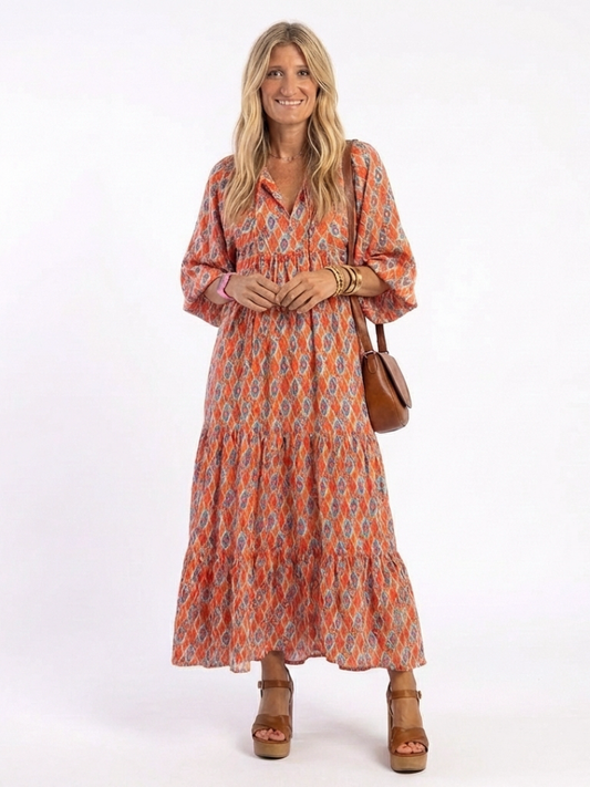 Amara | Geometric Tiered Midi Dress