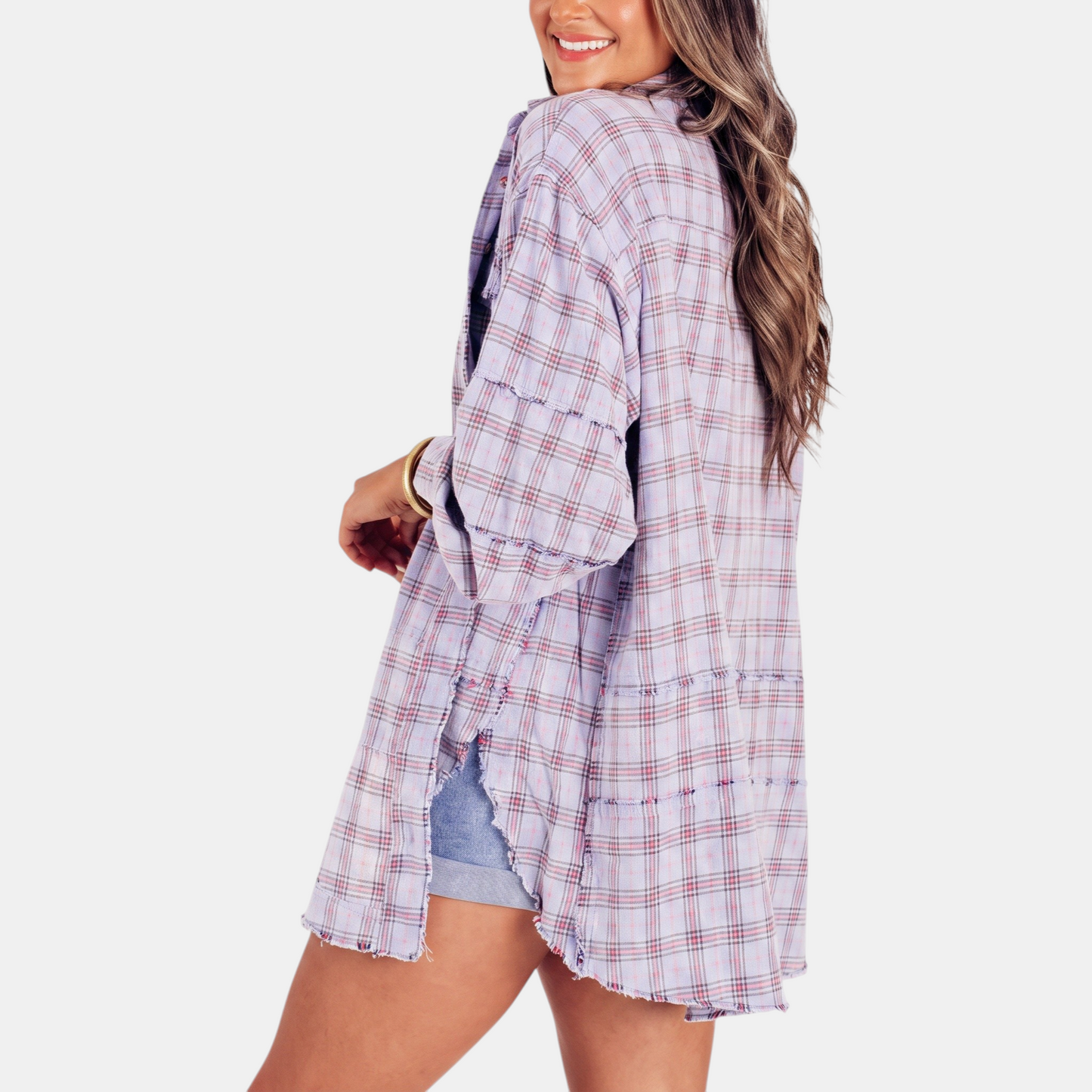 Marlowe | Oversized Raw Hem Flannel Shirt