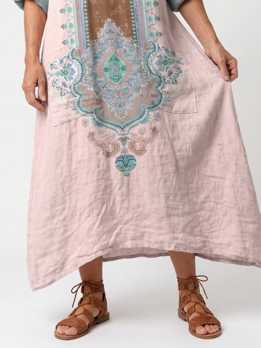 Kenza | Embroidered Panel Midi Dress