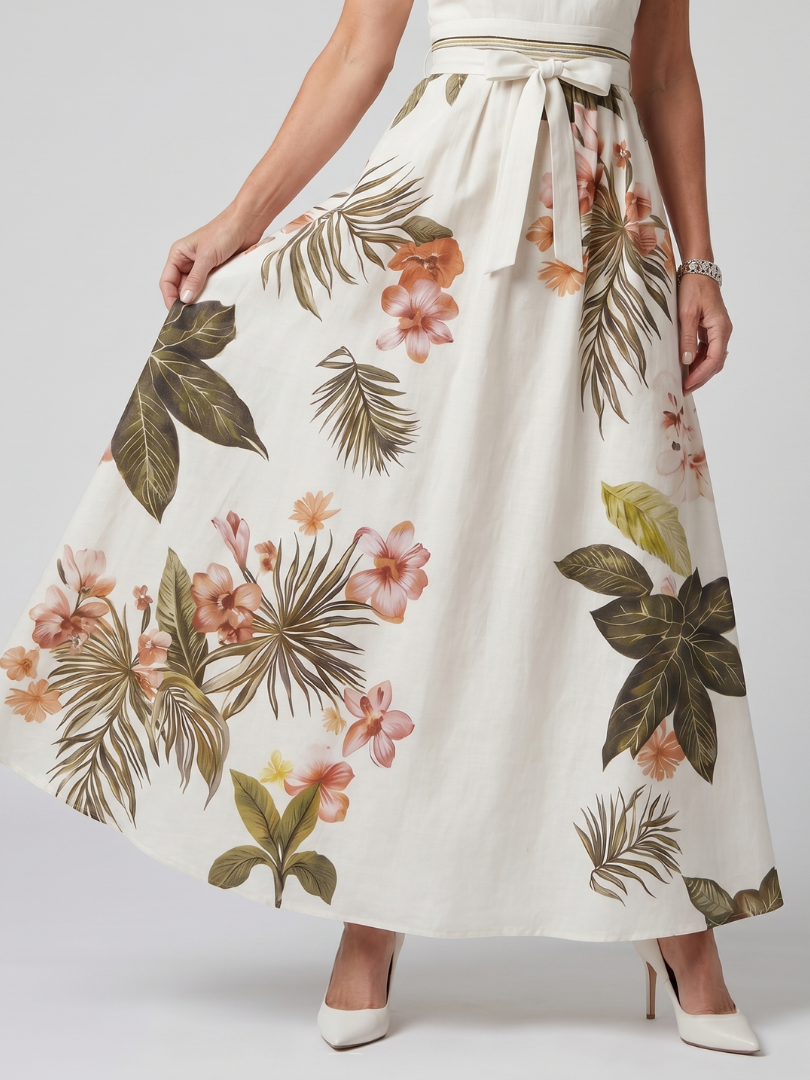 Sorveil | Draped Halter Botanical Panel Maxi Dress